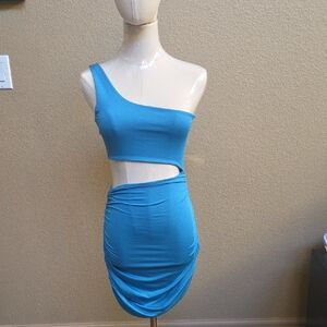 One-Shoulder Blue Cutout Dress